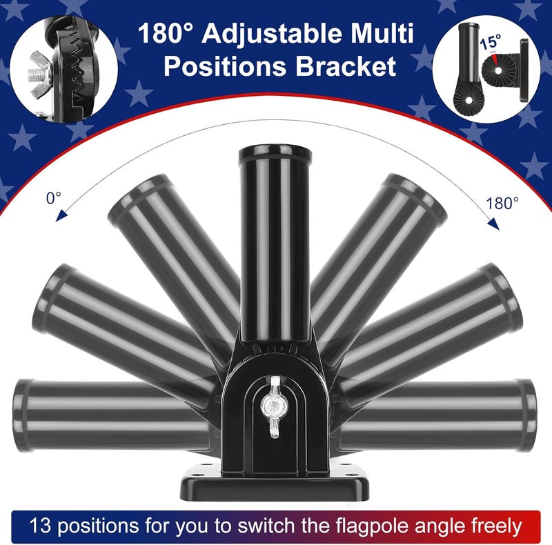 HPGOED Flag Pole Holder, Outside House Flag Pole Bracket, Heavy Duty Metal Flag Pole Mount, Aluminum Alloy Mounting Brackets, Adjustable Outdoor Flag Holder- Strong Rust Free, Multi-Position 1 inch Black - Image 5